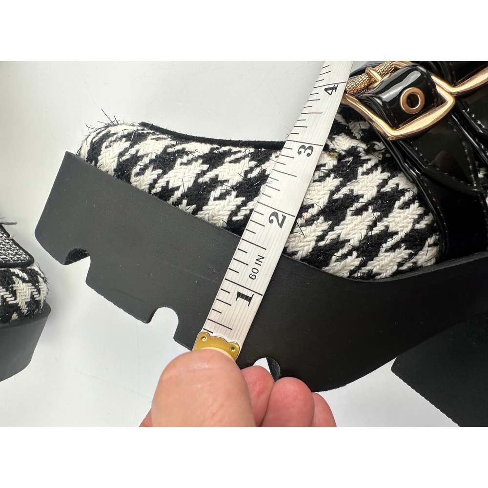 Betsey Johnson Cotton Houndstooth Platform Lug Sole Ankle Boots Black White 8 - Picture 9 of 13